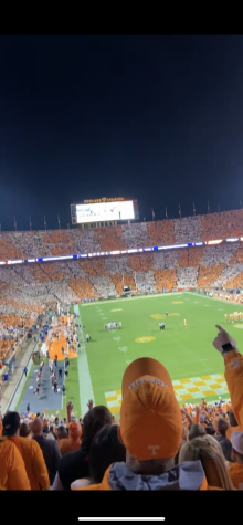 Tennessee fans cheering on their team on at the Tennessee v. Ole Miss game